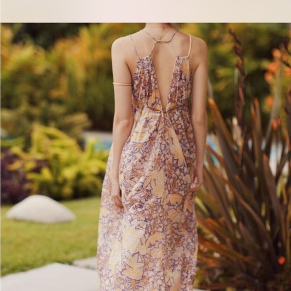 Anthropologie Purple and Yellow Maxi Sundress with Halter Neckline - Picture 3 of 5